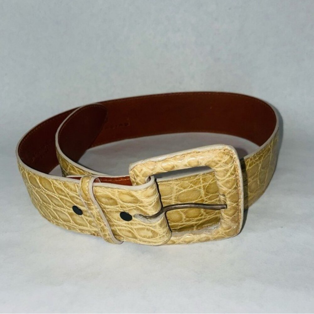 Pat Areias Latte Alligator Glossy Belt